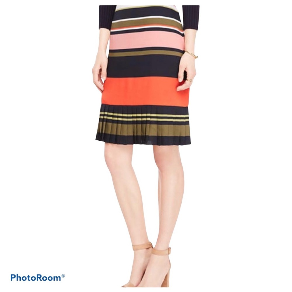 Ann Taylor  Flutter multi colored  Striped pleated midi Skirt size 0